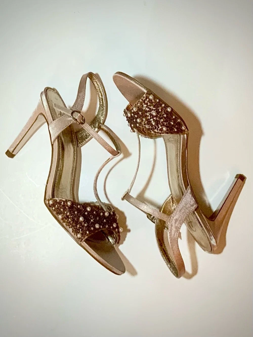 Adrianna Papell Beaded T-Strap Heels in Rose Gold - Picture 6 of 15